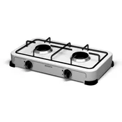 Brock GS002W, 2 zone, LPG (G30, G31), Plamenici od lijevanog željeza, Metalno kućište, Bijela, Prijenosni plinski štednjak