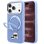 Premium ovitek Karl Lagerfeld Leather Ring Stand 360 C Pin za iPhone 17 Pro Max/18 Pro Max - light blue