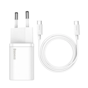 BASEUS stenski polnilec tip C Super Si PD 25W + kabel tip C na tip C bel TZCCSUP-L02