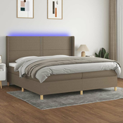 Vidaxl Box spring postelja z vzmetnico LED taupe 200x200 cm blago