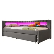 SONNENH Enojna postelja, 90 x 200 cm, lan, siva, 212 x 100 x 81.5 cm, led osvetlitev, priključek usb, za spalnico