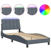Vidaxl Posteljni okvir z LED brez vzmetnice Hanko temno siv 80x200 cm žamet
