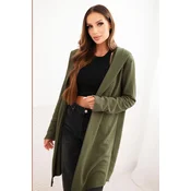Kesi Womens cotton hooded cardigan with an elongated front khaki