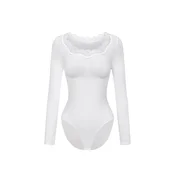 cfab Oblikovanje postave Lace Bodysuit Sculpting Shapewear Longsleeve mit Slip bela
