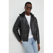 Usnjena biker jakna Karl Lagerfeld moška, črna barva