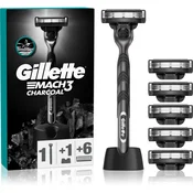 Gillette Mach3 Charcoal brivnik s stojalom + nadomestne britvice 6 kos