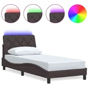 Vidaxl Posteljni okvir z LED osvetlitvijo brez vzmetnice temno rjav 80x200 cm blago