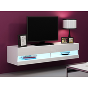 TV stol PKH10, Boja: Bijela + sjajni bijeli, LED rasvjeta: Da (plava)