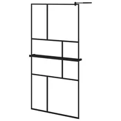 Vidaxl Pregrada za tuš s polico črna 100x195 cm ESG steklo in aluminij
