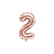 PartyDeco Mini balon iz folije - številka 2 rožnato in zlata 35 cm