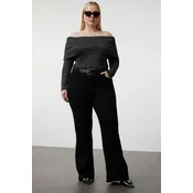 Trendyol Curve Black Lurex Corded Carmen Collar Knitwear Blouse