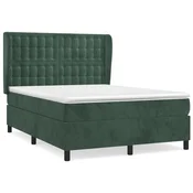 Vidaxl Box spring postelja z vzmetnico temno zelena 140x200 cm žamet