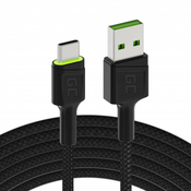 Kabel USB - USB-C Green Cell GC Ray, 200 cm, zeleni LED, s Ultra Charge, QC 3.0