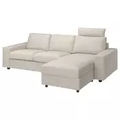 VIMLE Sofa trosed s lenjivcem, s naslonom za glavu sa širokim rukohvatima/Gunnared bež