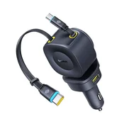 Autopunjac Baseus Enjoyment Max s USB-C i USB-A izlazima te dva izvlacna USB-C kabla PD 60W - sivi