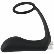 Black Velvet - Silikonski analni vibrator z obročkom za penis (črn)