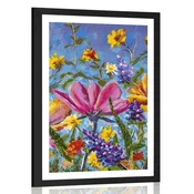 Plakat s paspartujem barvne cvetlice na travniku - 40x60 white