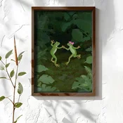 WallXpert uramljena MDF slika NAL160-46, dve žabe plešu u šumi, 35,5 x 47 cm