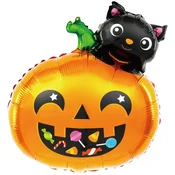 PartyPal Balon foliowy Dynia z Kotem Halloween 65 cm