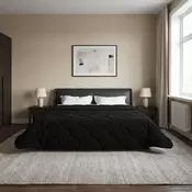 vidaXL Zimska posteljnina Črna 200 x 200 cm Mikrofibra in Teddy flis