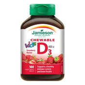 JAMIESON Vitamin D3 Kids 400 ie tablete z okusom jagode za otroke 100 tablet.