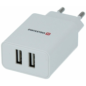 Swissten 2xUSB omrežni polnilnik / adapter, 2,1 A, bel + MFI strelovod