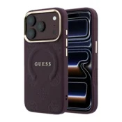 Maska Guess Saffiano Peony & Ring MagSafe za iPhone 17 Pro/ 18 Pro burgundy