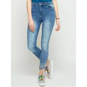 Jeans decorated with abrasions and pearls blue