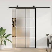 vidaXL Drsna vrata s kompletom strojne opreme črna 102,5x205 cm ESG steklo
