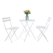 eoshop Zložljiv vrtni set OBAX 3-delni, jeklo, bel (miza + 2 stola)