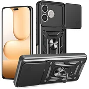 Robusna maska MaX-Armor s obrucem, metalnom plocicom i zaštitom zadnjih kamera za Honor 600 Lite - black