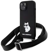 Karl Lagerfeld Ovitek Karl Lagerfeld KLHCP15SSCBSCNK za iPhone 15 6.1, Crossbody Silicone Choupette, črn