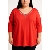 Plus size tunika z okrasnim detajlom, rdeča