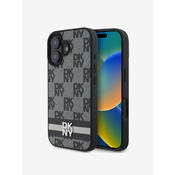 DKNY PU Leather Checkered Pattern and Stripe Zadní Kryt pro iPhone 16 Black Ovitek za telefon Vijolična