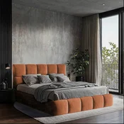 MID.YOU OBLAZINJENA POSTELJA 140 cm x 200 cm , les, tekstil, leseni material opečnato rjava