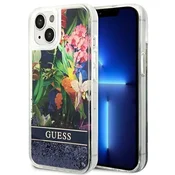 Guess Ovitek Guess Flower Liquid Glitter za iPhone 14 Plus 6.7, moder