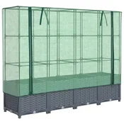 Vidaxl Dvignjena greda s pokrovom za rastlinjak videz ratana 160x40x138 cm