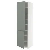 METOD Visoka omara s policami/2 vrata, bela/Nickebo mat sivo-zelena, 60x60x220 cm