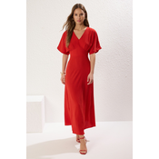 Trendyol Red A-Line Corsage Detailed V-Neck Maxi Woven Dress