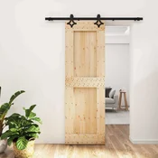 vidaXL Drsna vrata Naravna in črna 70 x 210 cm Masiven borov les