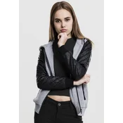 Womens diamond sleeve with zipper hood made of synthetic leather grey/blk