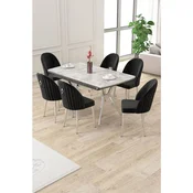 Hanah Home trpezarijski set Sim, sto na razvlacenje i 6 stolica, siva ploca Rampla, hromirane noge, crna tkanina Babyface