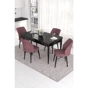 Hanah Home trpezarijski set Eva, sto na razvlacenje i 4 stolice, ploca u dekoru crnog mermera, puder roze tkanina Babyface
