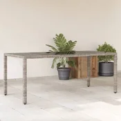 Vidaxl Vrtna miza s stekleno ploščo siva 190x90x75 cm poli ratan