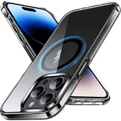 Magnetni prozorni ovitek za iPhone 14 Pro – črn, združljiv z MagSafe, testiran MIL