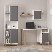 Hanah Home radni sto sa policom Venaro Set 1 (Desk + Large Bookcase), beli / orah