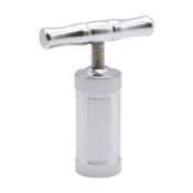 Ročna stiskalnica LTQ Vapor T-tip, srebrna, iz cinkove zlitine, 10.9 cm dolžine, za zelišča, začimbe, cvetni prah, česen, poper, sol, ergonomska, vzdržljiva, vsestranska uporaba v kuhinji ali