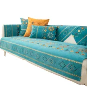 Protizdrsno pregrinjalo za kavč Boho modro 70 x 150 cm, zaščitna prevleka za zofo, kotno garnituro ali fotelj, pralno, trpežno, zaščita pred umazanijo in živalskimi dlakami, moderen etno dizajn