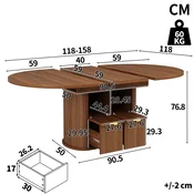 SONNENH Jedilna miza, 158 x 118 x 76.8 cm, MDF/kovina, rjava, predali za shranjevanje, za jedilnico