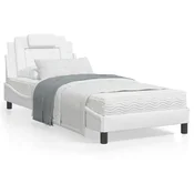 shumee vidaXL Posteljni okvir LED bel 90x200 cm umetno usnje